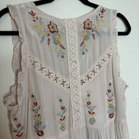Sundance Boho Maxi Dress Large Blush/Ivory Floral Embroidered Sleeveless EUC - Picture 8 of 9